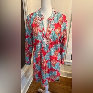 Lily Pulitzer Seashell Coral Beaded V-Neck Tunic Top Swim Cover-Up